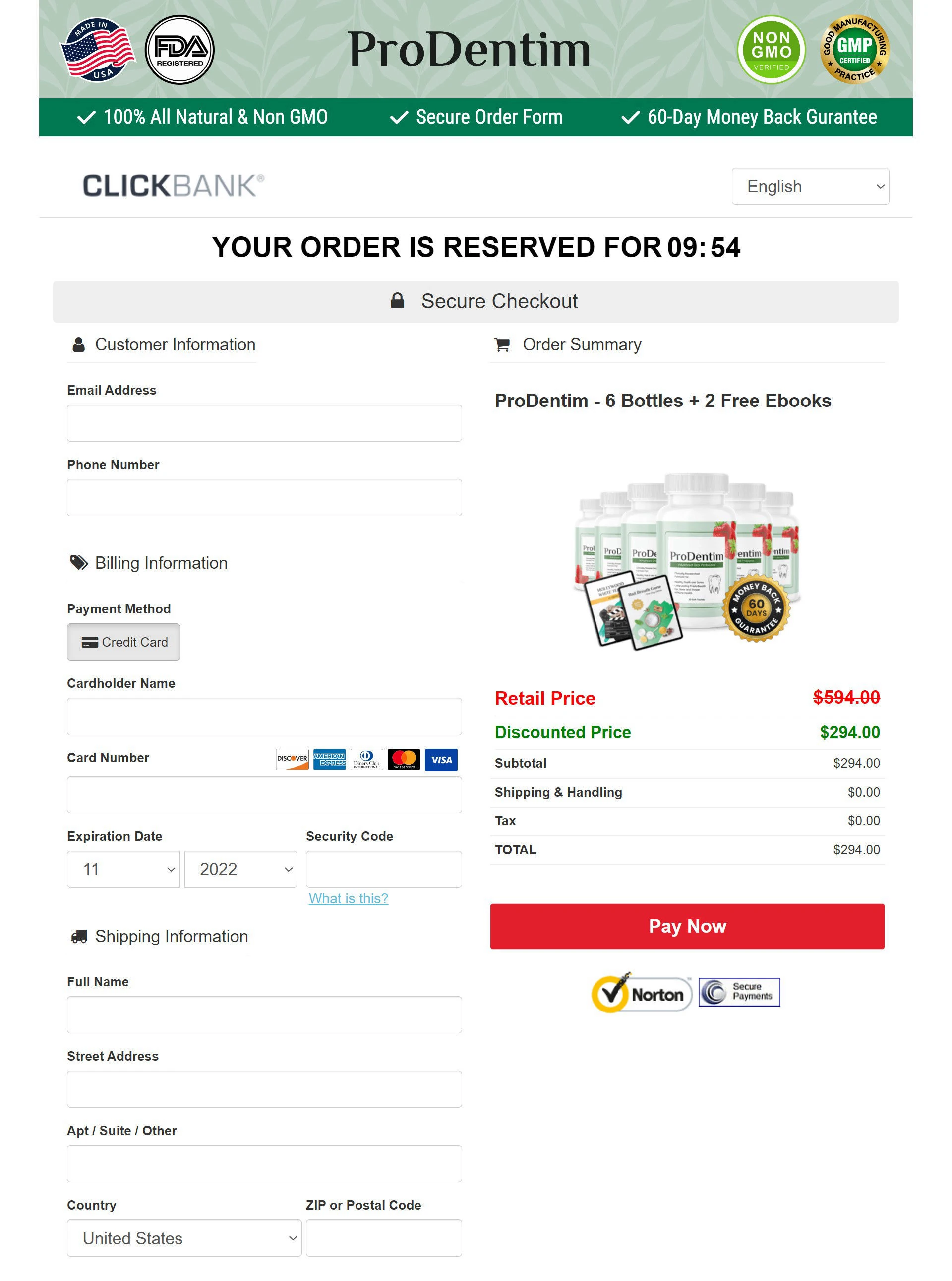 ProDentim Secure Order Form and Checkout Preview