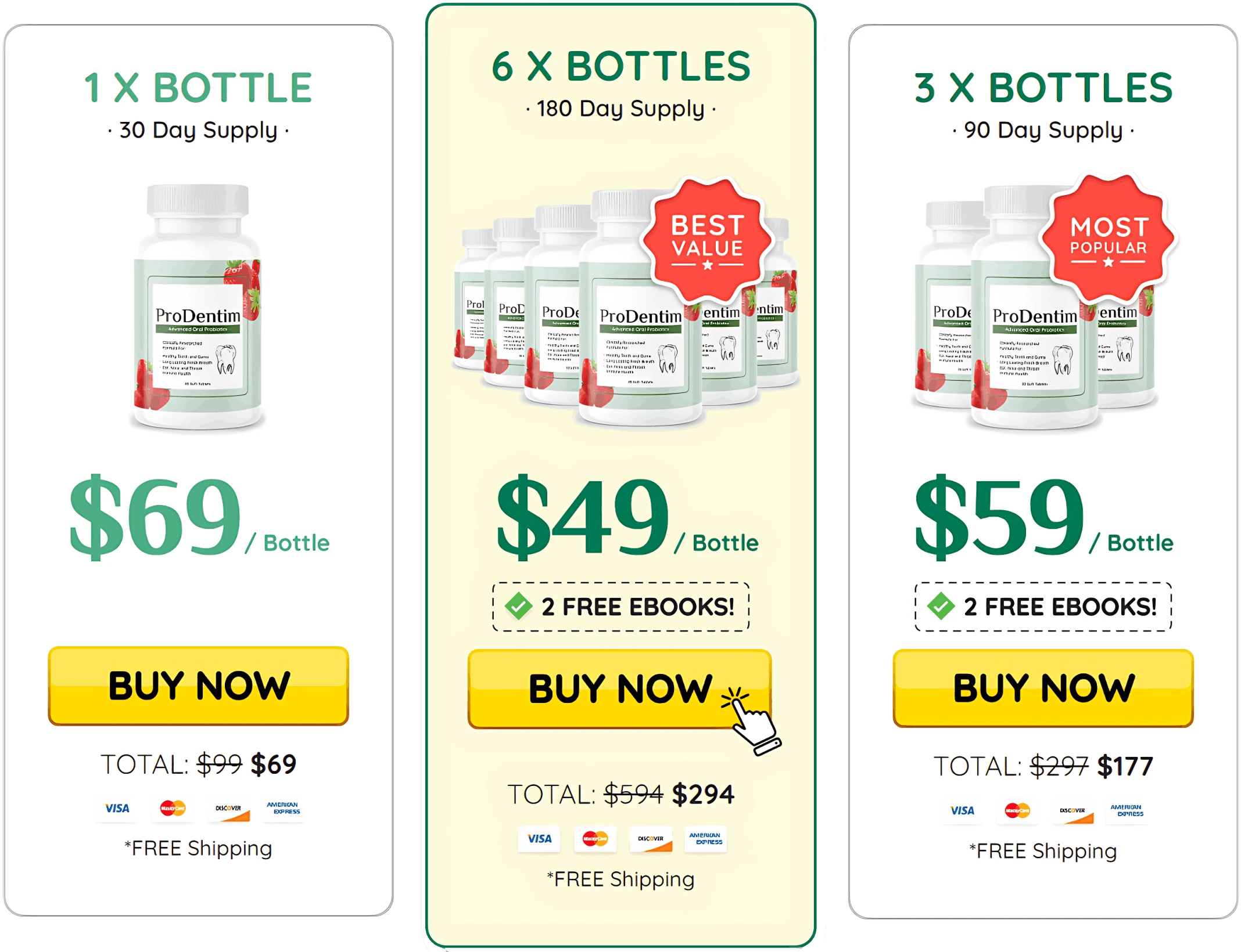 Prodentim Discount Pricing Packages - 1, 3, and 6 bottle savings